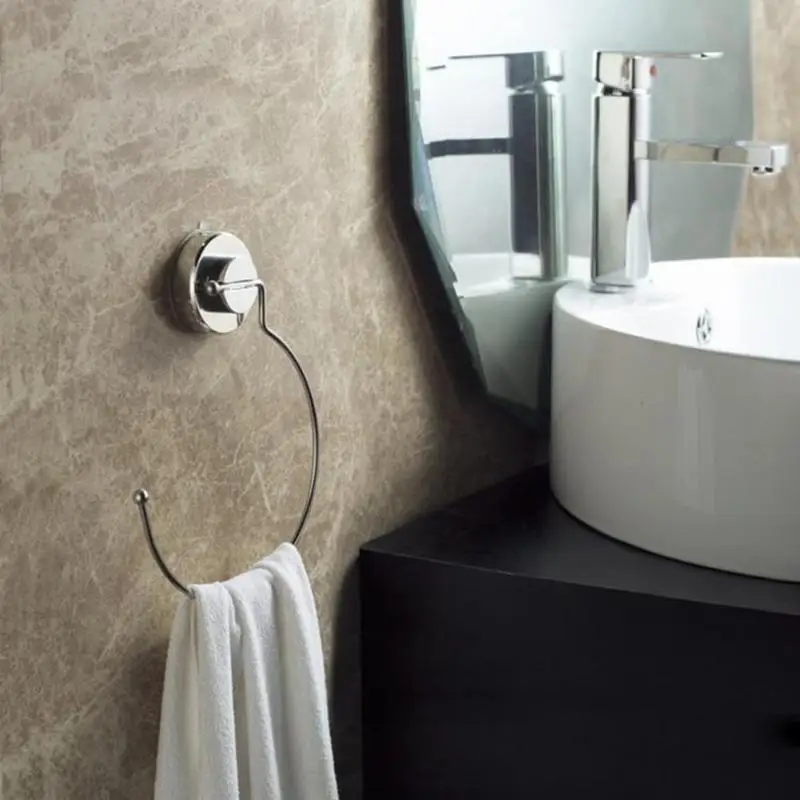 

Ring Shape Vacuum Suction Cup Stainless Steel Bathroom Towel Shelf Bar Rack No Trace Installation Bathroom Towel Holder Rack
