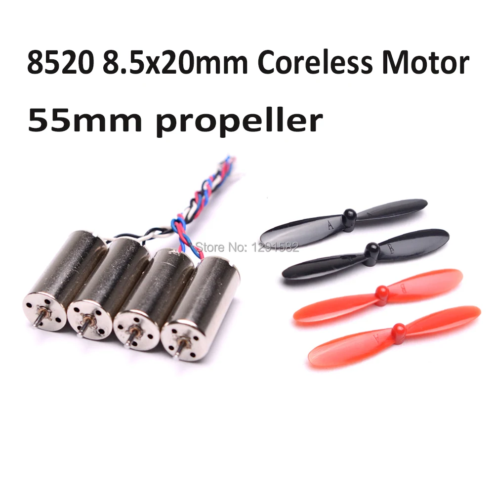 

4pair 55mm Blade Propeller Prop + 4pcs 8520 8.5x20mm Coreless Motor For DIY Micro Quadcopter Frame RC Camera Drone Accessories