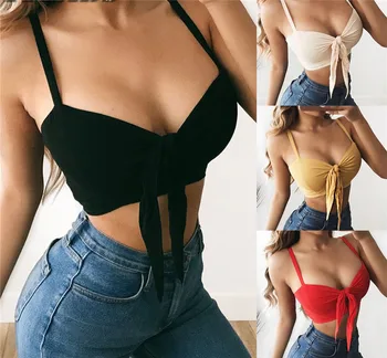 

New Hot Women's Strappy Skinny Bodycon Bandage Lace Up Sexy Clubwear Tank Crop Tops Sleeveless Summer Cami Bustier Vest