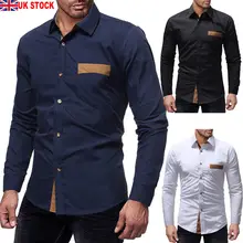 Формальные для мужчин Роскошные с длинным рукавом карман повседневное формальные Бизнес Slim Fit рубашка блузка Топ