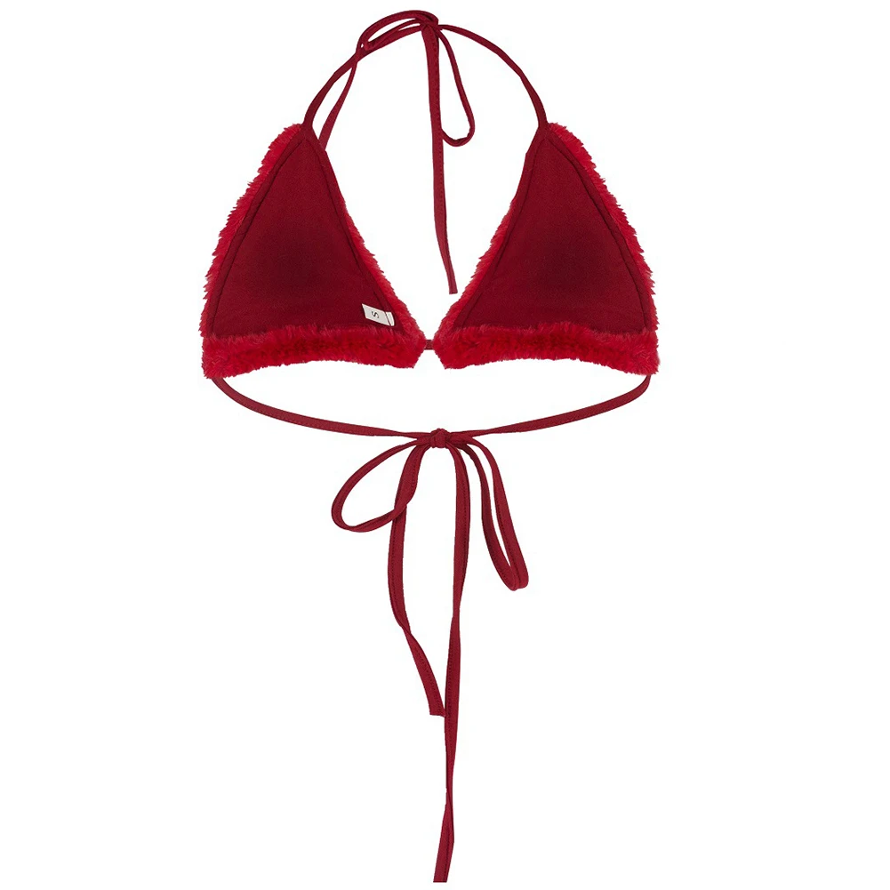 

Women Fashion Sexy Winter Warm Halter Faux Rabbit Fur Triangle Bra Crop Top