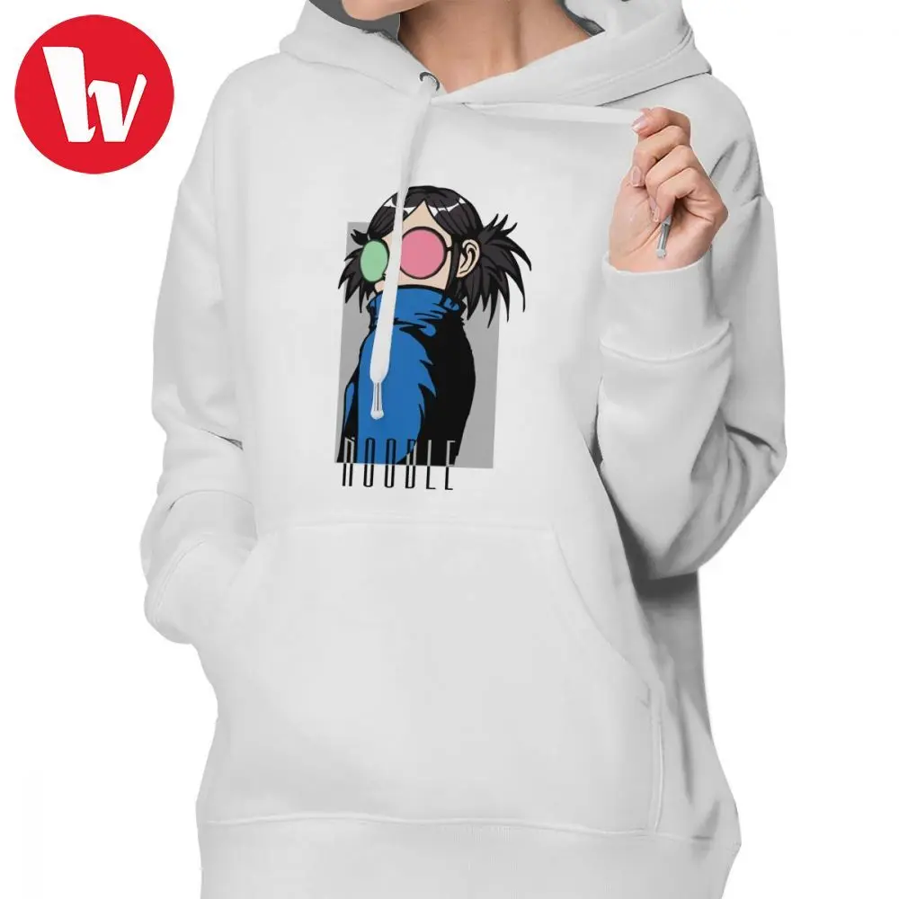 Женская толстовка с капюшоном Gorillaz синяя хлопковая длинным рукавом и