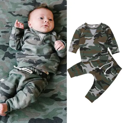 

Brand New Newborn Kids Baby Boys Clothes Camouflage Casual Outfits T-shirt Tops + Pants Tracksuit Children Clothing Set 0-2T