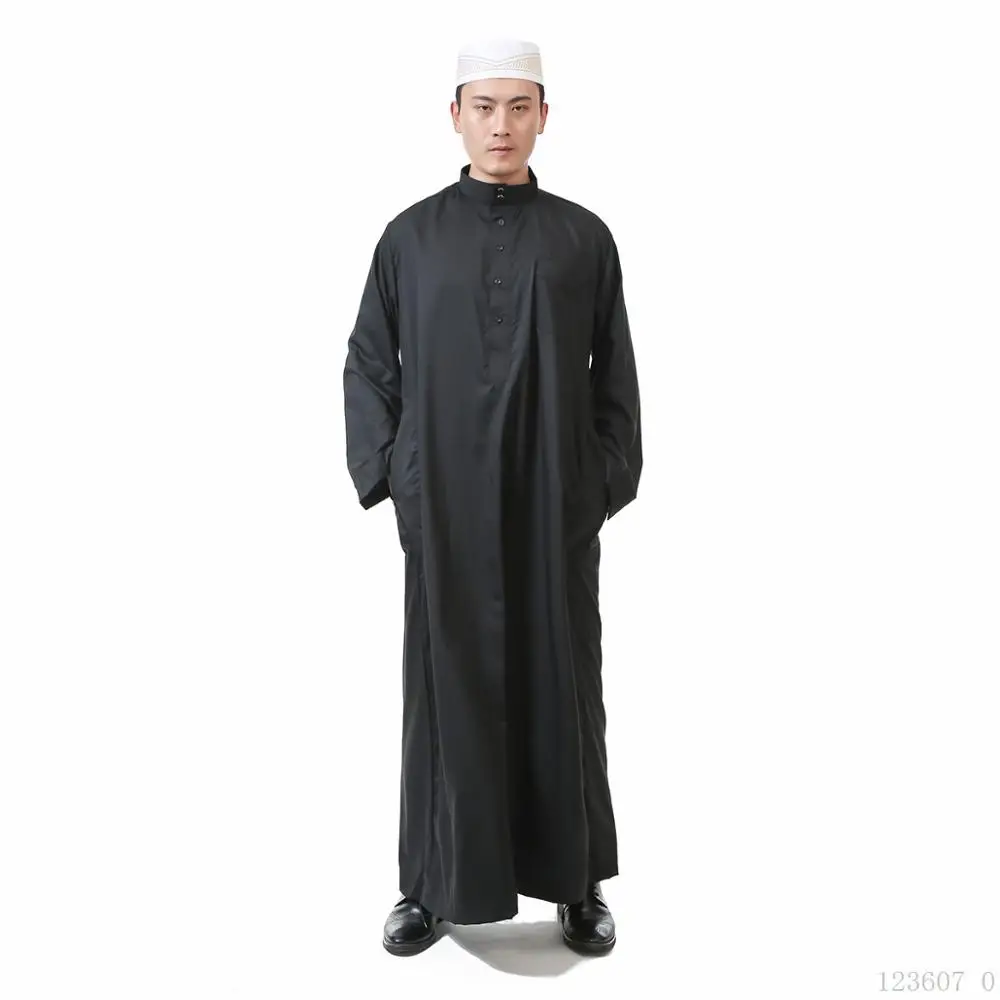 

2019 Fashion Man Jubba Thobe Muslim Traditional Costumes Gown Robe Solid Button Turkish Kaftan Islamic Ramadan Clothing