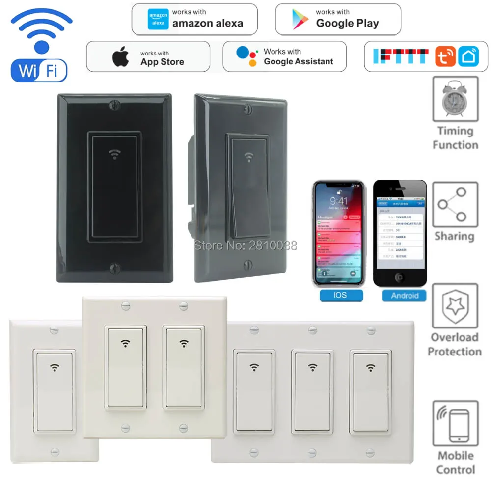 

2 pcs/lot WiFi Smart push switch wireless smart light switch remote US smart control switch work with Alexa IFTTT Google home