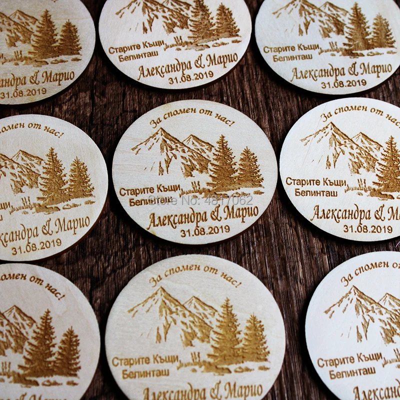 

Rustic Adventure Mountain wooden save the date magnets, Personalized Forest wood wedding save the date magnet