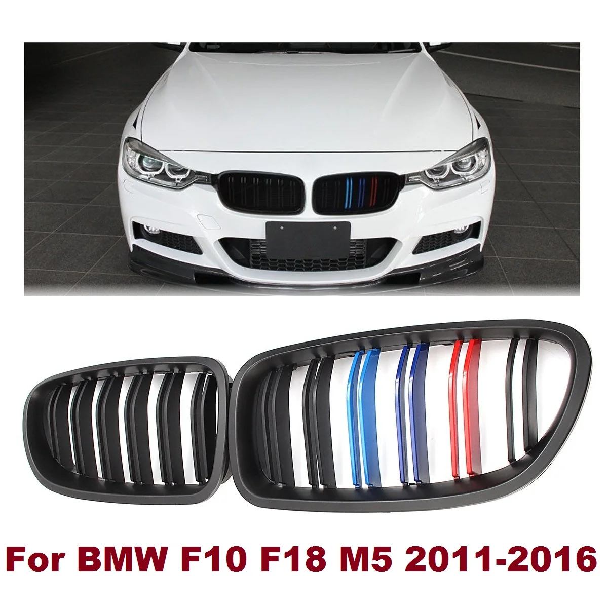 cheap Pair ABS M style Matt Black Front Bumper Grille Double Slat For BMW F10 F18 M5 2011 2012 2013 2014 2015 2016