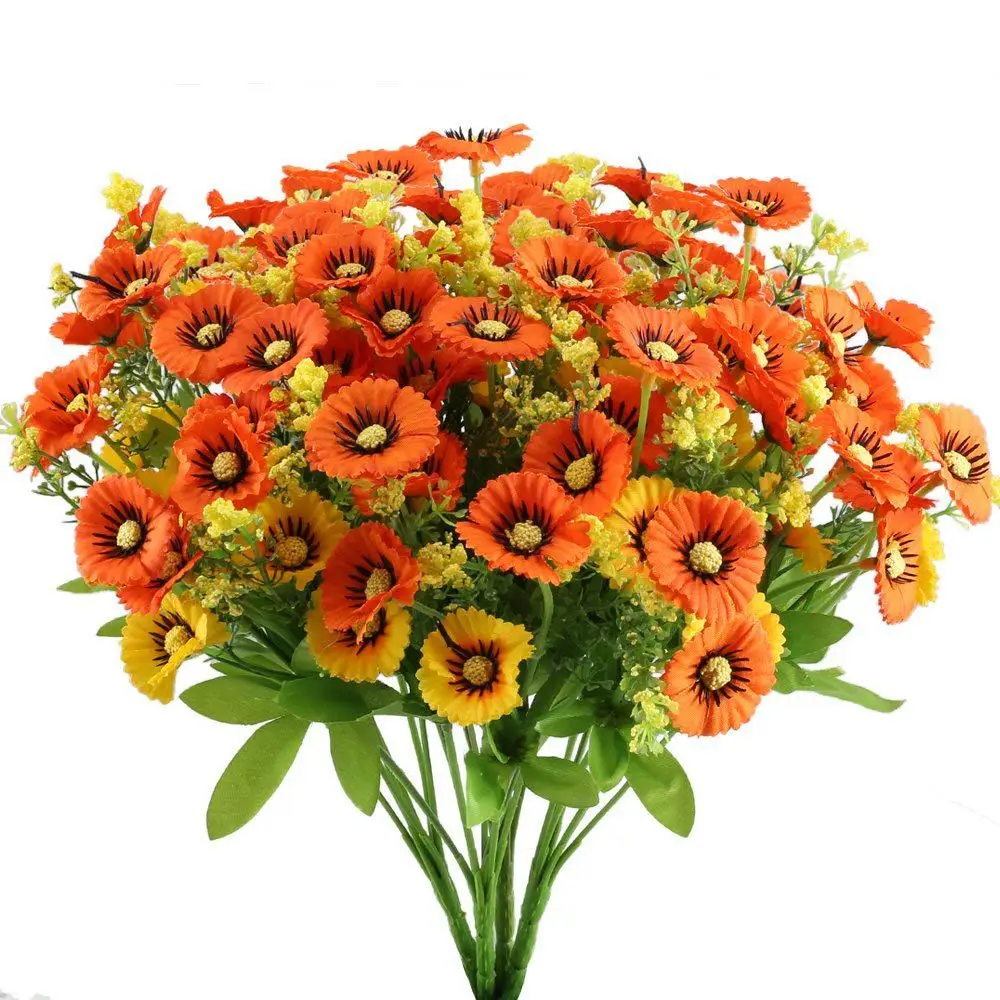Artificial Daisy Flowers Bushes 4pcs Floral Bundles Faux Plants Arrangement Fake Shrub Indoor Outside House Kitchen Office Gar | Дом и сад