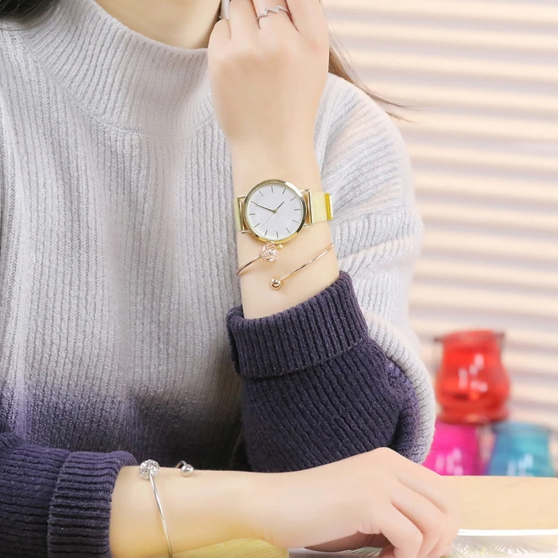 

Luxury Women's Watch Gold Sliver Casual Clock Stainless Steel Band Quartz Watch Round Dail Gifts For Ladies Wrist Watch 2019 New