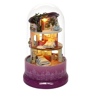 

Dollhouse Miniature DIY Dolls House With Furnitures Wooden House Toys For Children Birthday Gift Dust Cover Rotating Music World