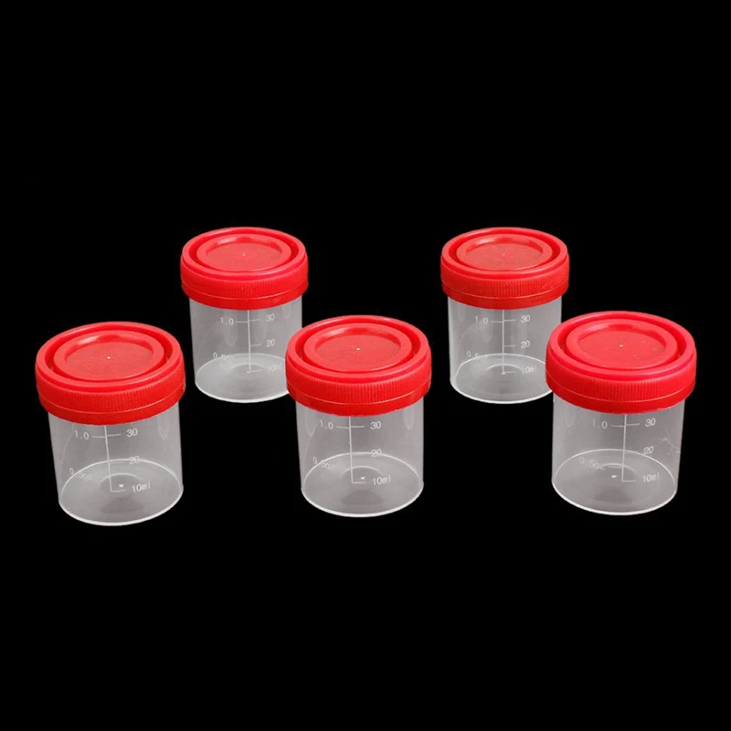 5x 40ml Graduated Plastic Specimen Cup Recipient With Lid