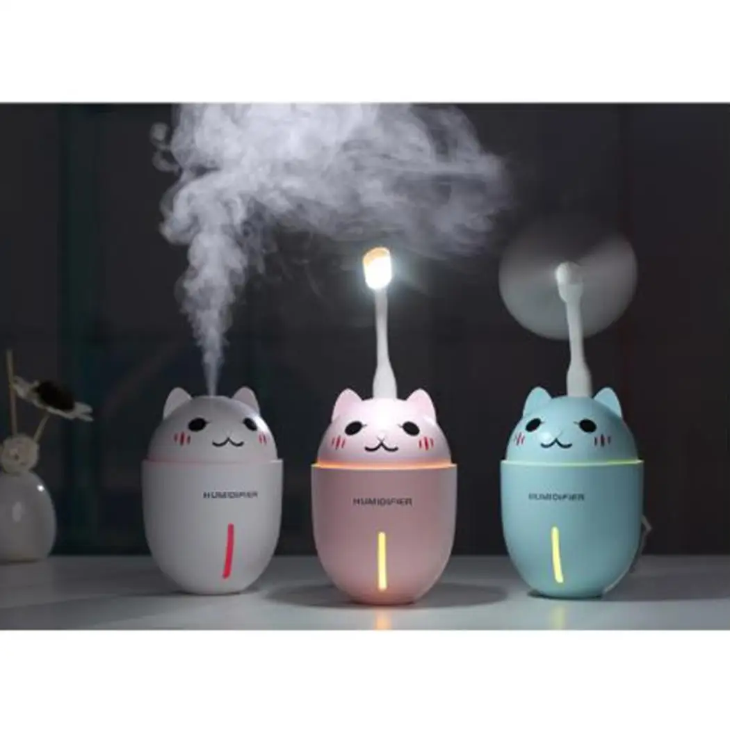 

Car Humidifier Ultrasonic Cool-Mist Adorable Pet Mini Humidifier With LED Light Mini USB Fan Automatic Shut Off for Yoga Office