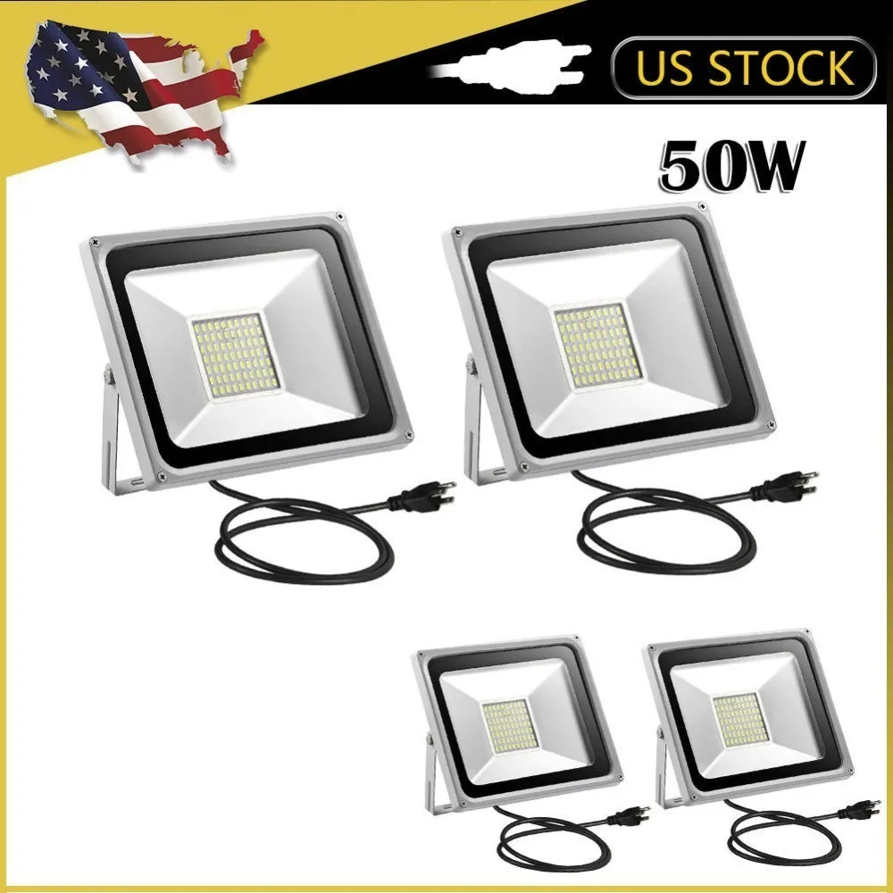 

4pc Led LED Flood Light 110V 50W 30W 10W Floodlights Lamp Waterproof IP65 Reflector foco Led Exterior Outdoor Spot Light US plug