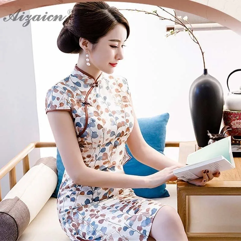 Женское китайское традиционное платье Cheongsam Элегантное Длинное Платье с принтом