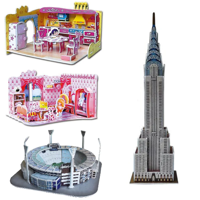 DIY 3D Puzzle Paper Dimensional Model Assembled Brain Teaser Learning Educational Games Toys for Children Jigsaw Kids Toys