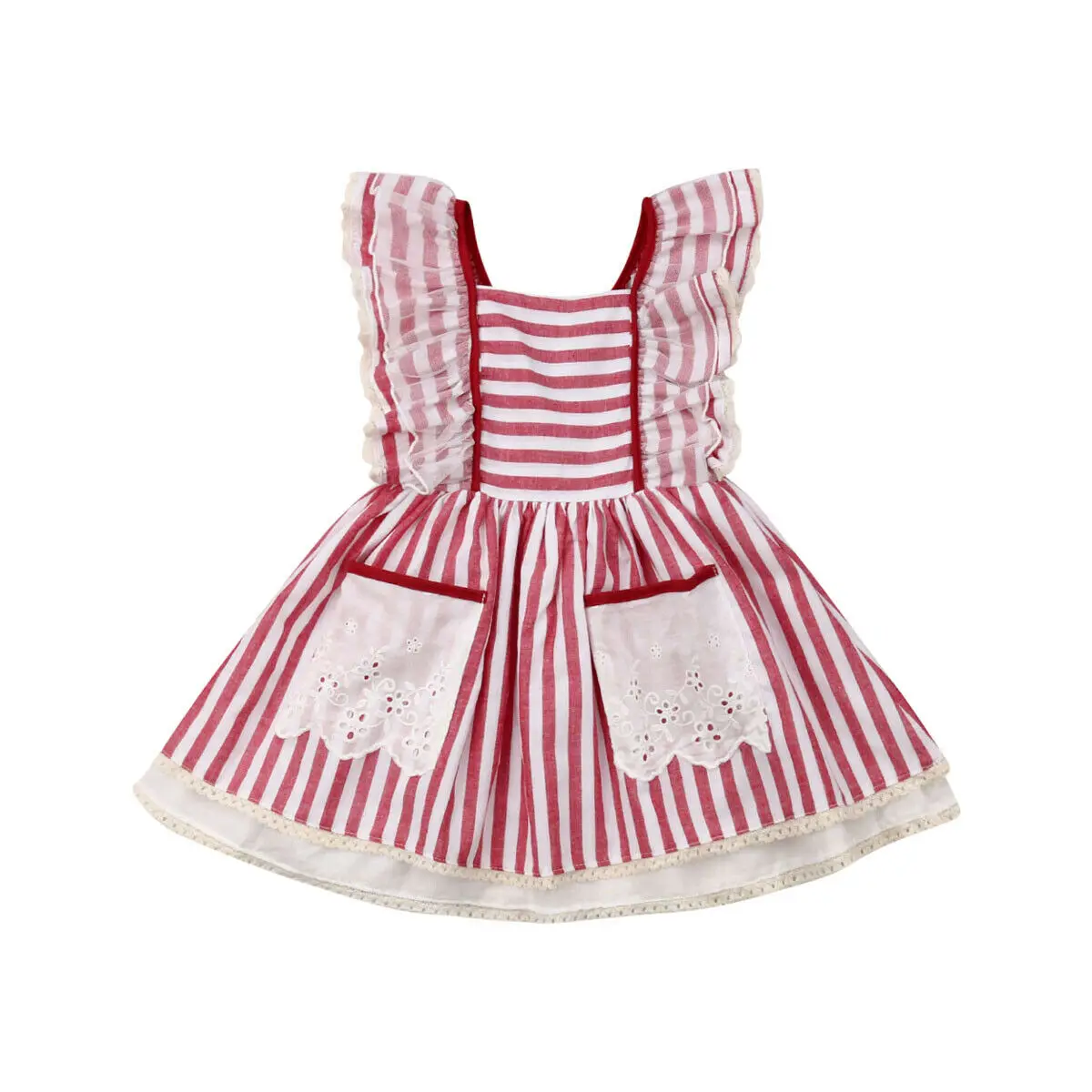 

Summer Kids Girls Ruffles Sleeveless Lace Striped Princess Girl Formal Pageant Party Dress Sundress Clothes