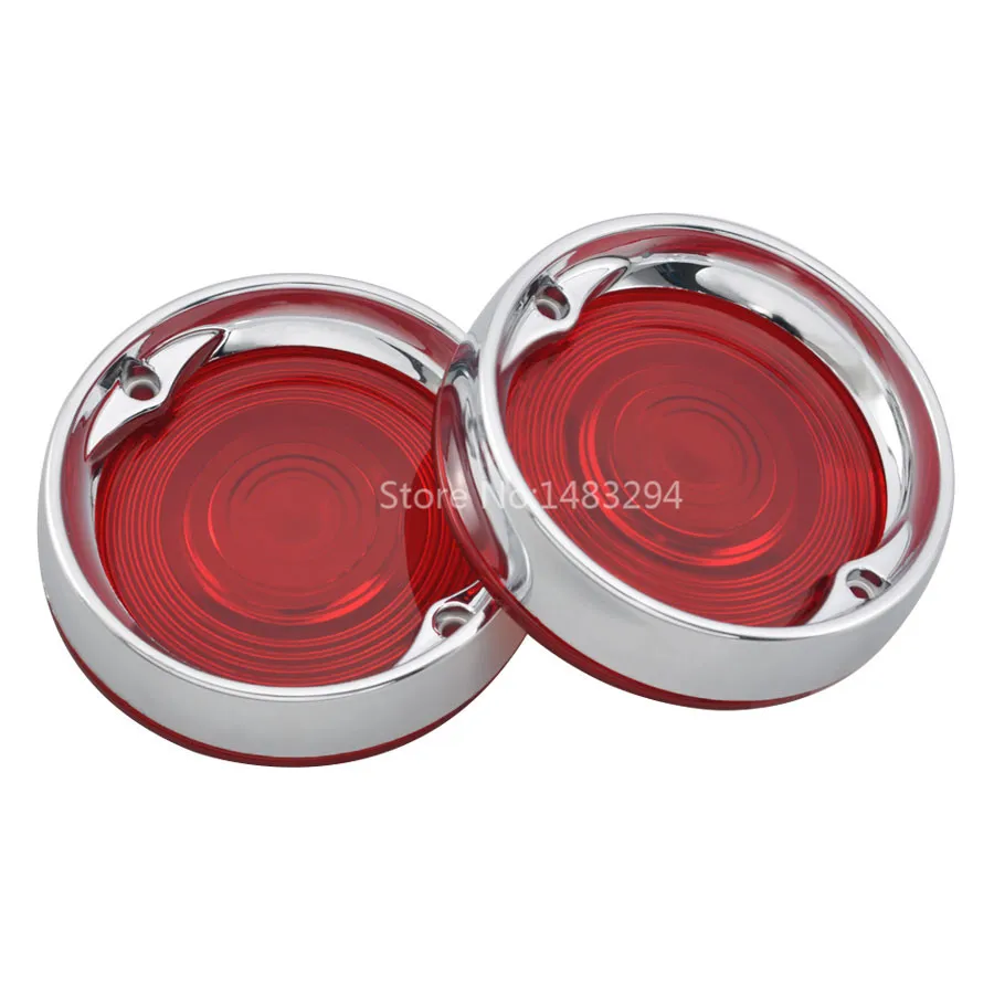 

Turn Signal Light Deep Dish Flat Red Lens Cover &Chrome Bezel Trim Rings Visor Fit Harley Touring Glide FLST FLSTC FLSTN FLHR