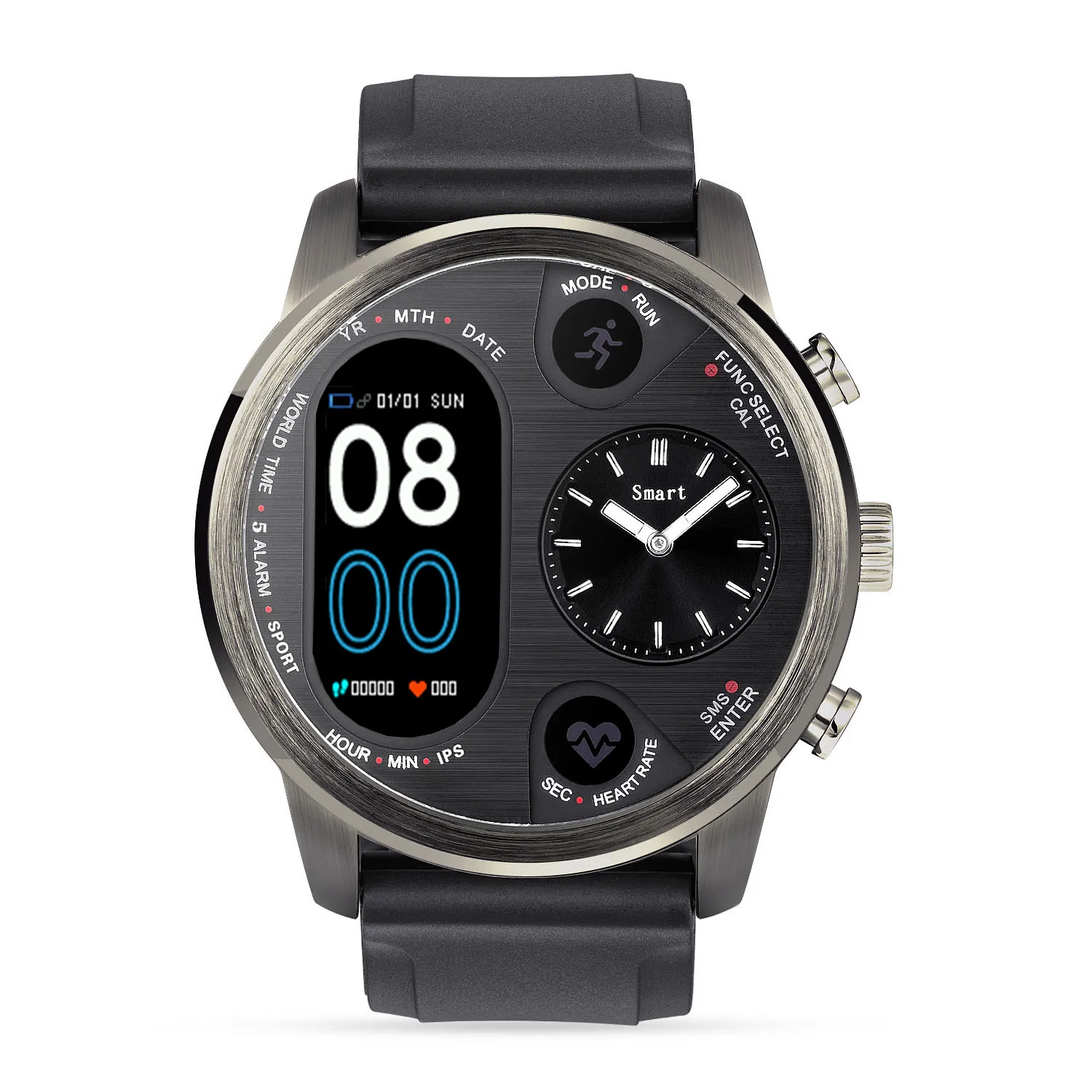 

T3Dual Smart Watch Men Time Zone Heart Rate Multi-language Reject Button Analog Charging Dock Smartwatch 2019