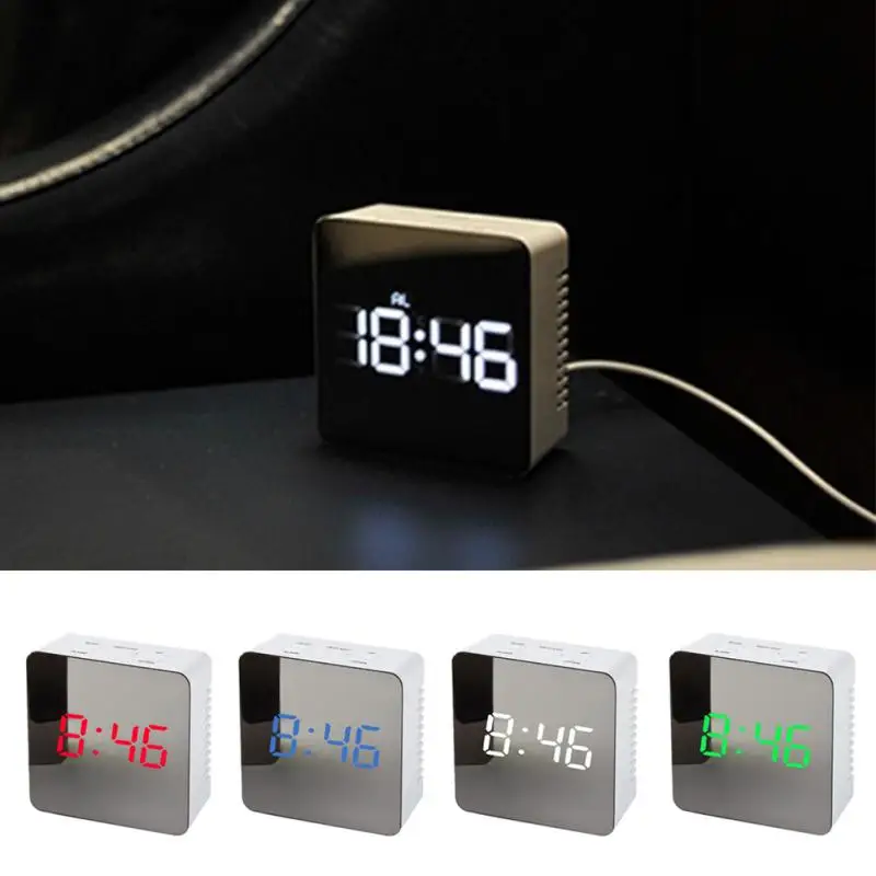 

rectangle shape clock digital LED display Led USB Alarm Clock Portable Gift bedroom Adjustable Brightness Mirror Surface clear