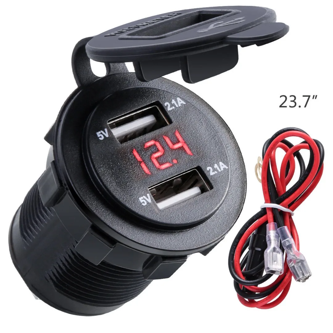 4.2A Car USB Charger Cigarette Lighter Socket 2 Port Dual USB Charge Adapter LED Voltmeter Blue/Red/Green with Waterproof Cover 4.2A Car USB Charger Cigarette Lighter Socket 2 Port Dual USB Charge Adapter LED Voltmeter Blue/Red/Green with Waterproof Cover
