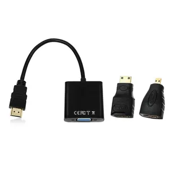 

CYSM Black Color HDMI Source to VGA Female Output Cable with Micro & Mini HDMI Adapter for Projector Monitor PC Laptop