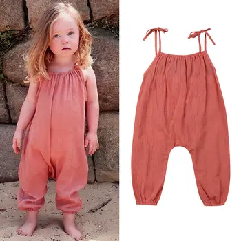 

Toddler Baby Girls Spaghetti Strap Romper Cotton Jumpsuit Backless Solid Color Playsuit Kids One Piece Summer Outfit