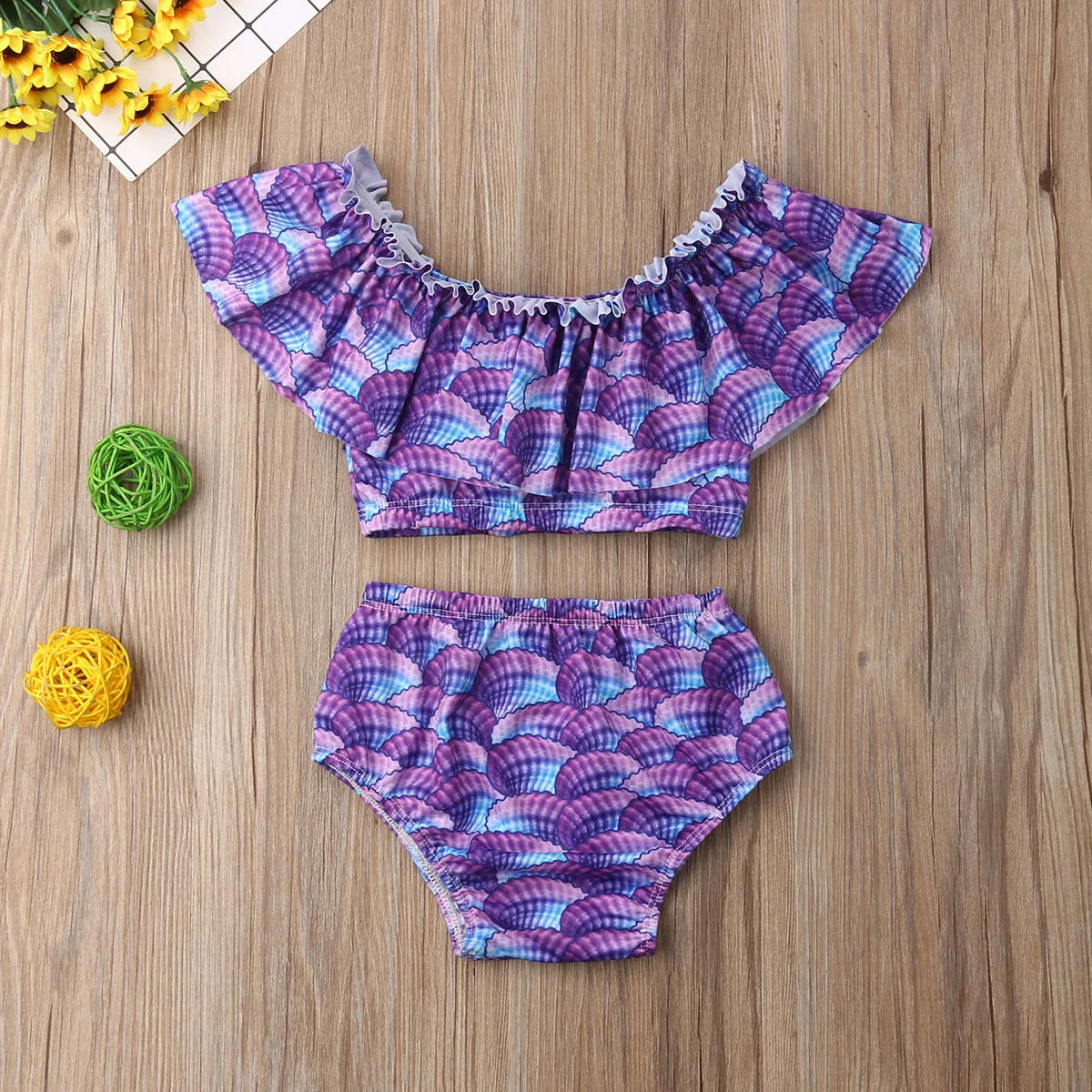 

2Pcs Toddler Baby Girl Clothes Off Shoulder Swimwear Bathing Suit Bikini Swimsuit Set