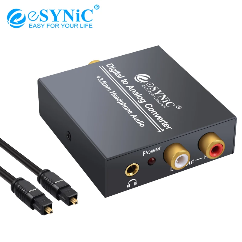 

Esynic Digital to Analog Analogue Audio Converter Coax Coaxial Optical Toslink RCA R/L 3.5mm Headphone With 1m Toslink cable