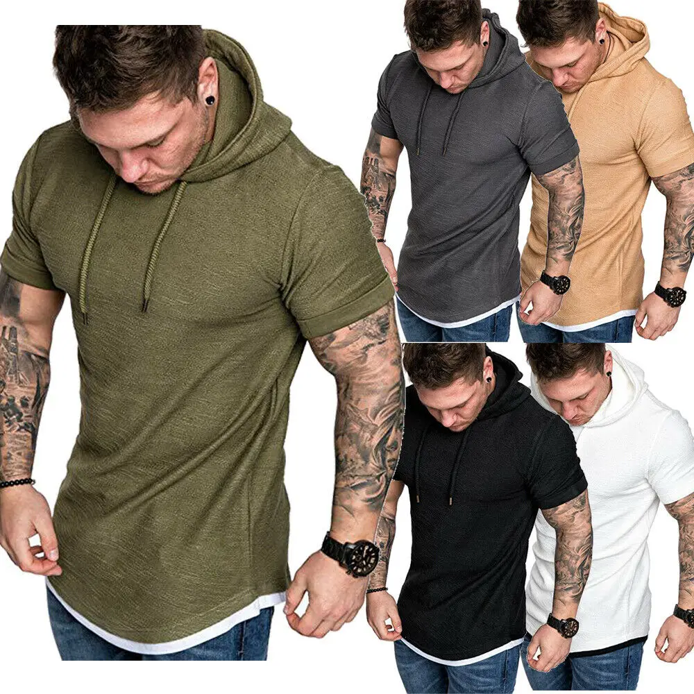 

2019 Newest Fashion Mens Fit Slim Short Sleeve Hooded SweatShirt Casual Hoody Tops Clothes Muscle Sweat Shirt Hoodies