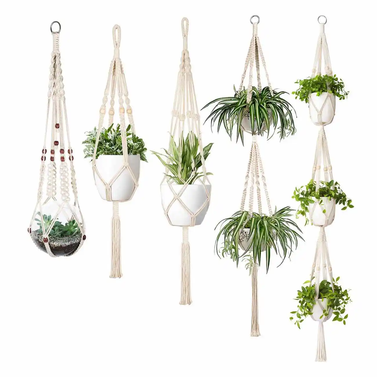 

Macrame Plant Hanger Set Of 5 Indoor Wall Hanging Planter Basket Flower Pot Holder Boho Home Decor