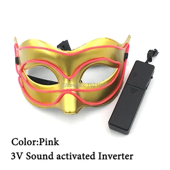 

High quality Make up party glow mask Blinking Color Pink EL Wire Mask with DC-3V Sound activated Inverter
