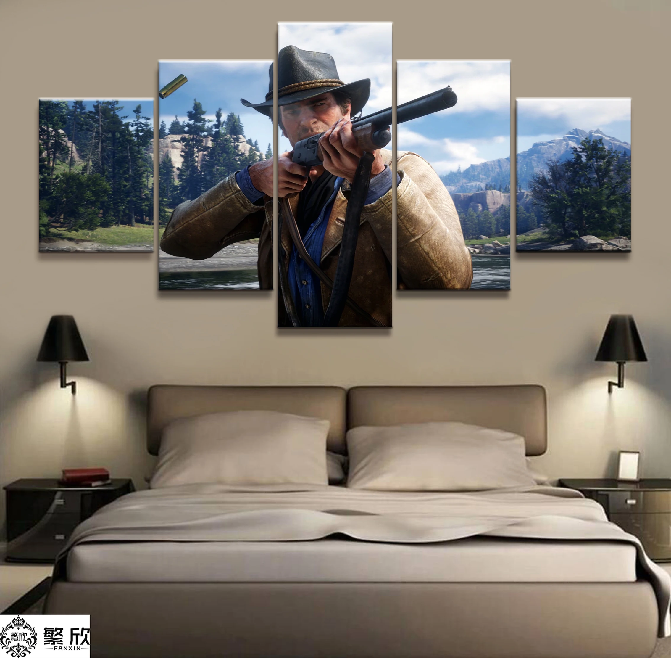 

5 Piece Canvas Poster Video Games Red Dead Redemption 2 Arthur Morgan Gutch's Gang Western Game Wall Painting Home Decor