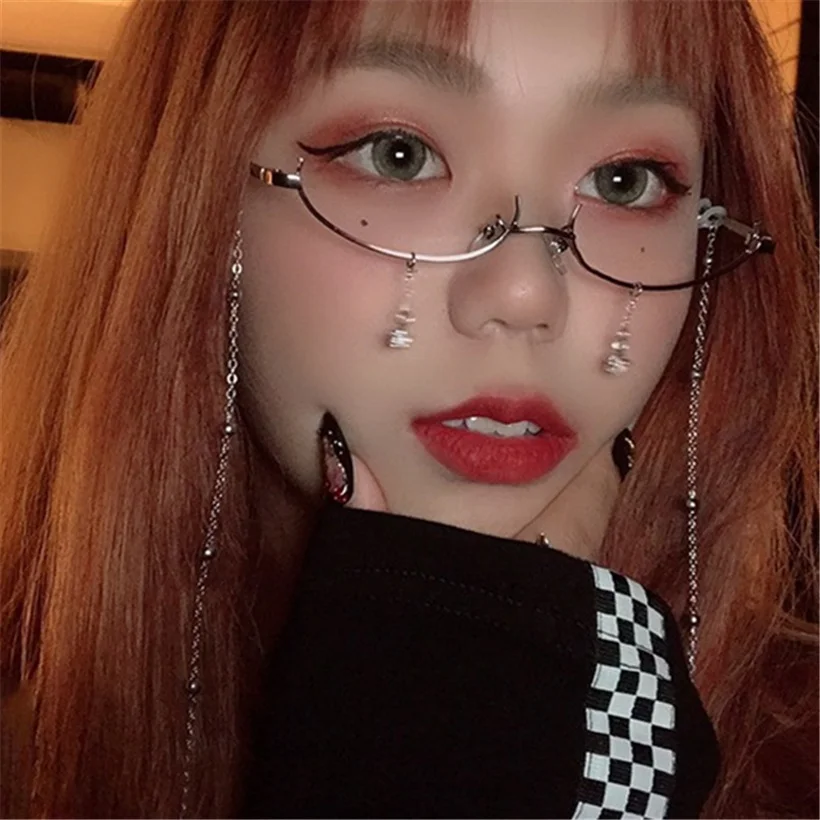 

Luxury Oulylan Women Retro Glasses Frame Without Lens Trendy Design Pendant Decoration Half frame Eyeglasses Frames Female