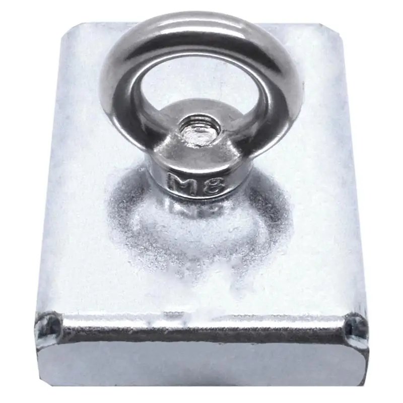 

1Pc 75*55*15Mm Neodymium Iron Boron Block Magnet With Circular Eyebolt Rings For Salvage ( Steel Case)