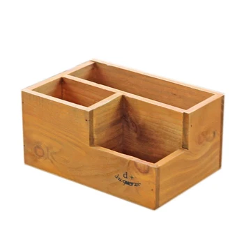 

Retro Wooden Hollow Pen Holder Multifunctional Desktop Storage Box Creative Office Supplies