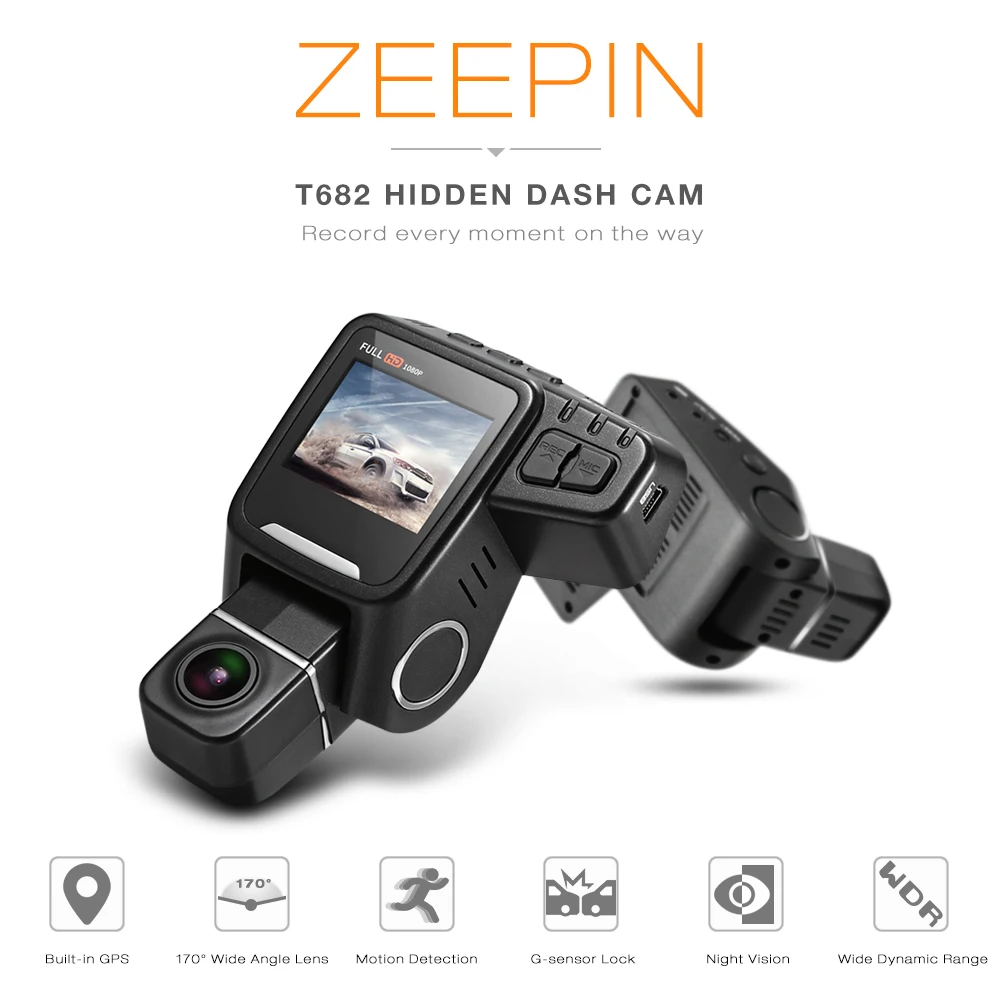 

ZEEPIN T682 1080P FHD Dash Cam 2-Inch Lens Rotation 170 Degree WDR Night Vision Car Driving Recorder Built-In GPS Logger