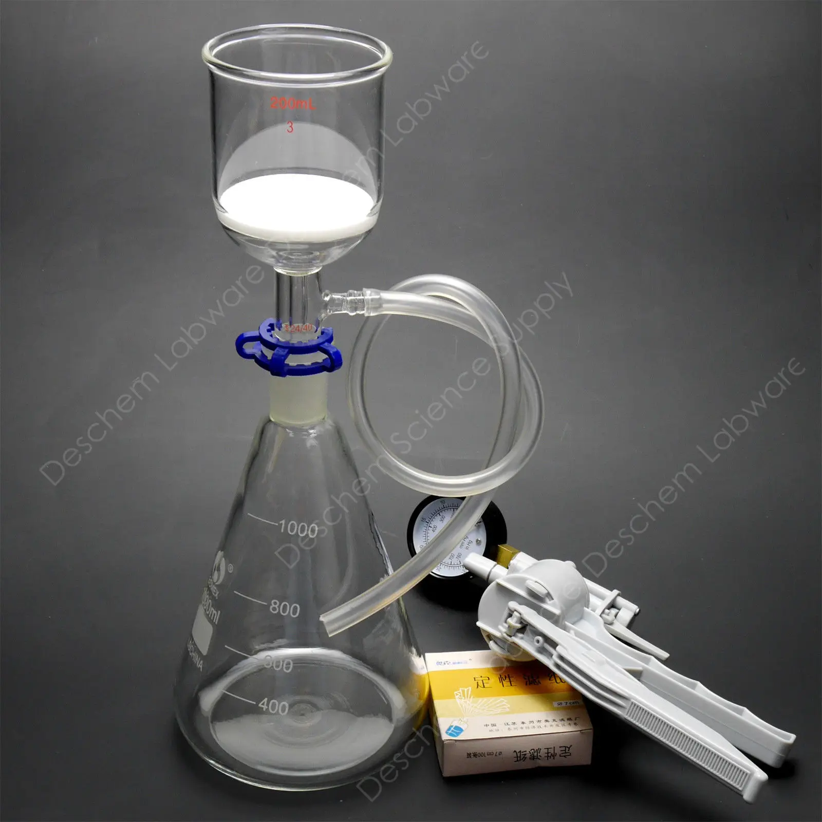 

1000ml,Lab Suction Apparatus,200ml Funnel,1L Flask,W/Vacuum Pump & Filter Paper