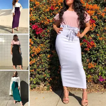 

4 Colors Women Ruffle High Waist Skirt Muslim Maxi Bodycon Pencil Bottom Skirts Islam Middle East Arab Ankle-Length Sheath Skirt