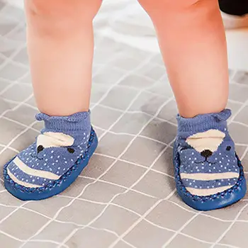 

Ankle Sock Baby Cartoon Printing Footgear With Non-Slip Leather Soles Floor Boat Toddler Shoes Spring Autumn Fist Walker Shoes