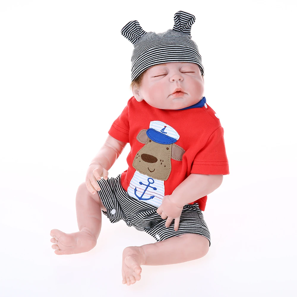 

22inch 55cm Full Silicone Reborn Baby Doll Sleeping Dolls With Rooted Hair Clothes Newborn Baby Boy Doll Lifelike Cute Gifts