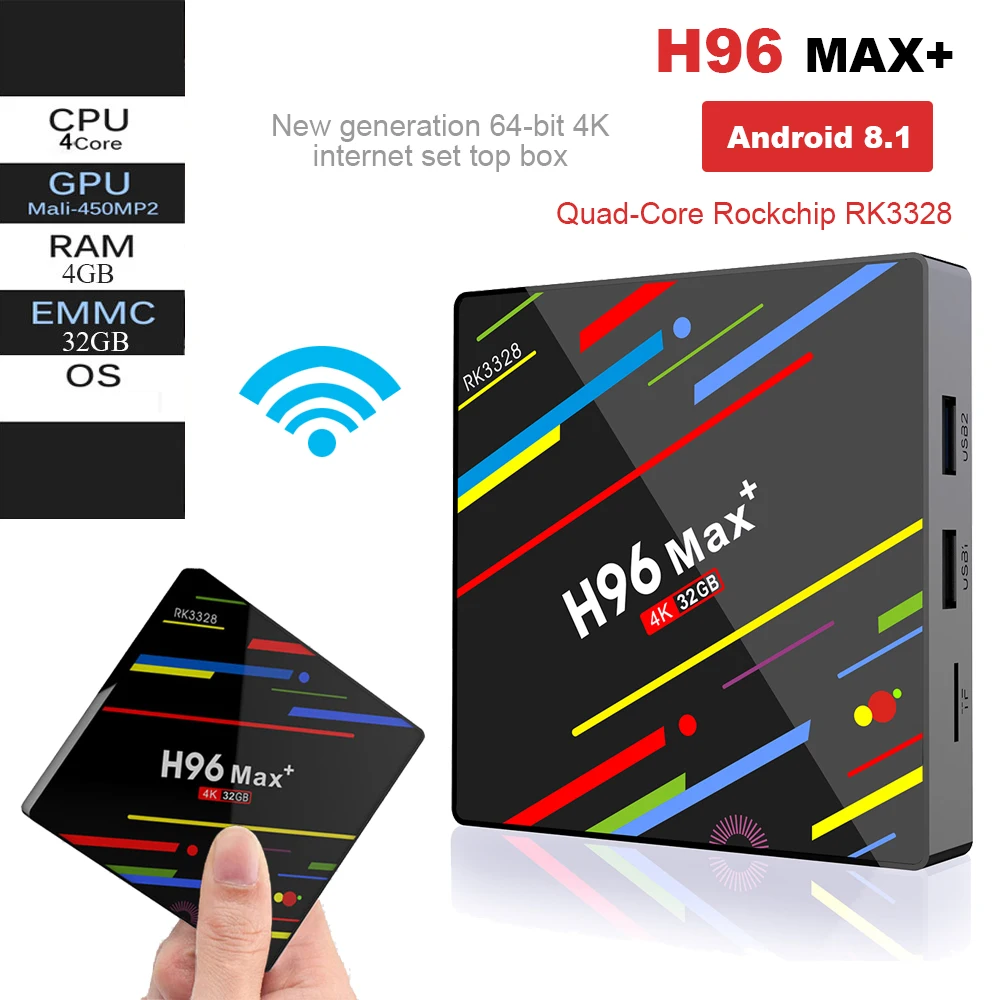 H96 MAX Plus Android 8 1 Смарт ТВ-бокс 4 Гб RAM 64 ROM телеприставка RK3328 2 4G/5G Wifi 4K H.265 BT4.0