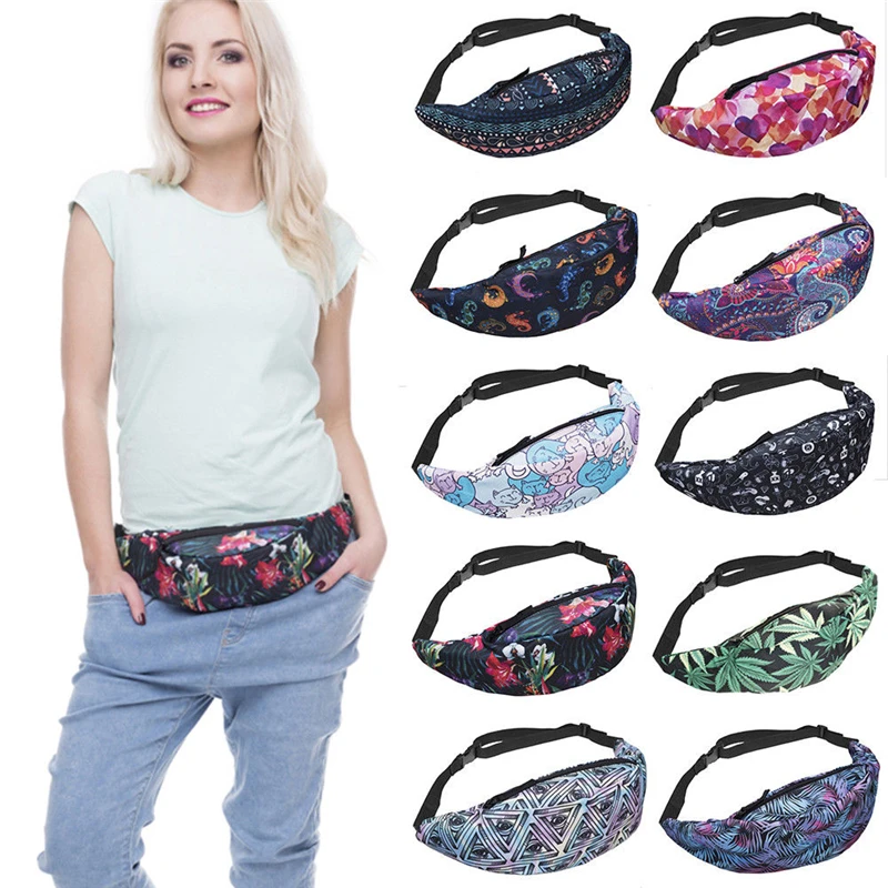 

20 Patterns Available Outdoor Fanny Pack Sport Running Fanny Pack Woman Man Zipper Up Travel Handy Belt Bag Floral Print