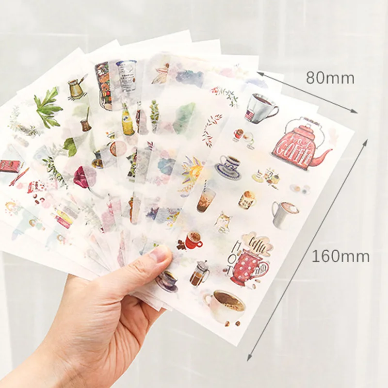 

6 Sheets Green Plant Stickers Kawaii Cat Flowers Decor Adhesive Washi Paper Stickers Decor Scrapbooking Albums Material Escolar