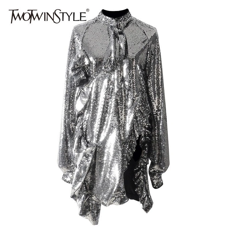 long sleeve lace up asymmetrical dress