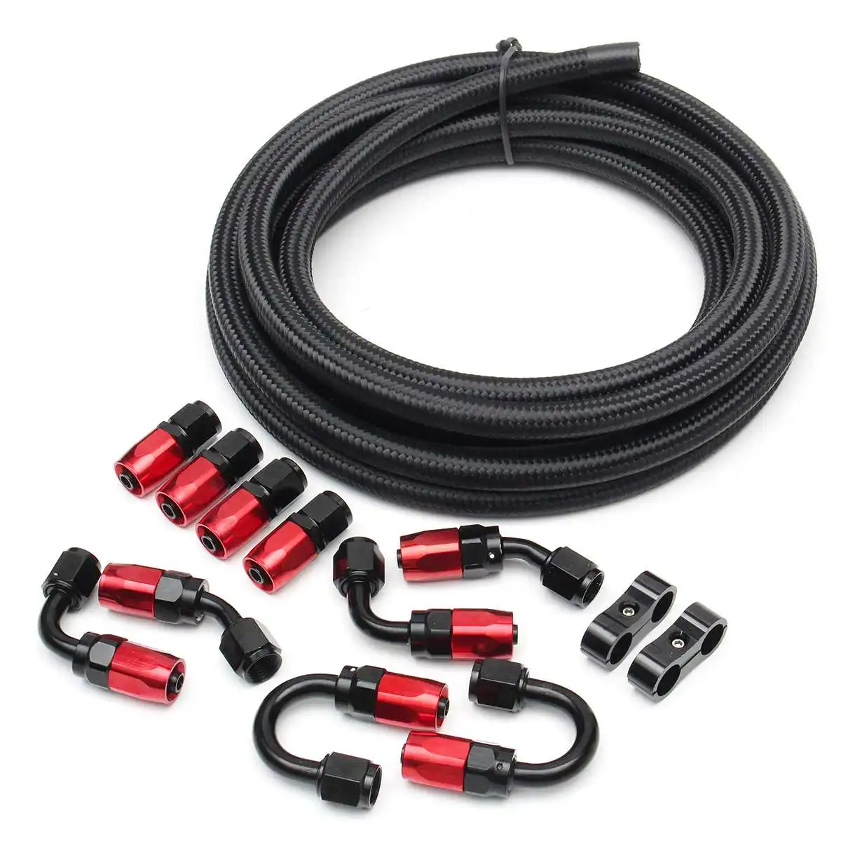 

Black AN6 Steel/Nylon Braided 6AN Oil/Fuel line/Hose+Fitting/Hose End/Adaptor Kit T7 Aluminum Alloy 5M
