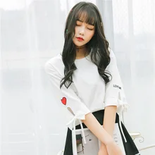 Корейская Весенняя женская футболка Xia из чистого хлопка, женская футболка с вышивкой Love, куртка с рукавами, Повседневная футболка