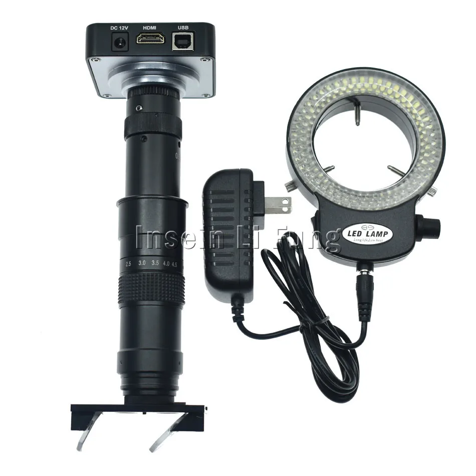 

38MP 2K HDMI USB Video Microscope Camera+3D Side Face Adjustable Large Field of View 10X-180X Zoom C-mount Lens+LED Light Source