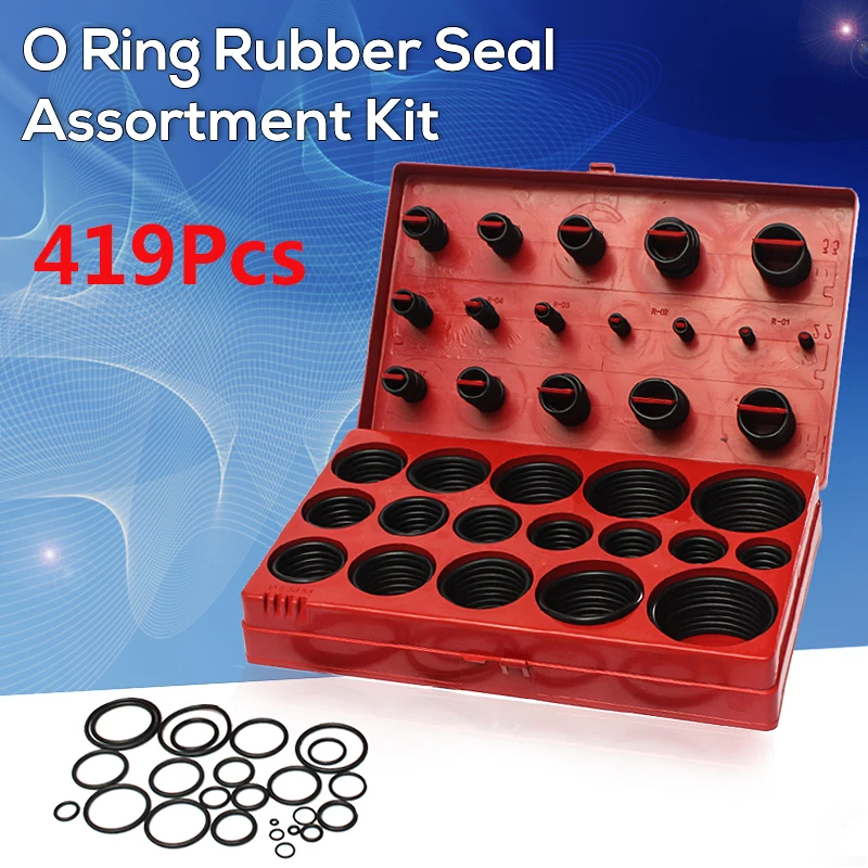

419Pcs Assorted O Ring Rubber Seal Assortment Set Kit Garage Plumbing With Case for General Plumbers Mechanics Workshop