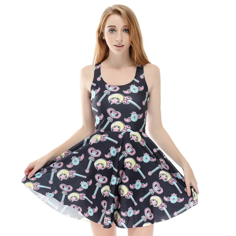 Women pleated Dress Tale As Old As Time printed Sleeveless dress Slim Mini Dress