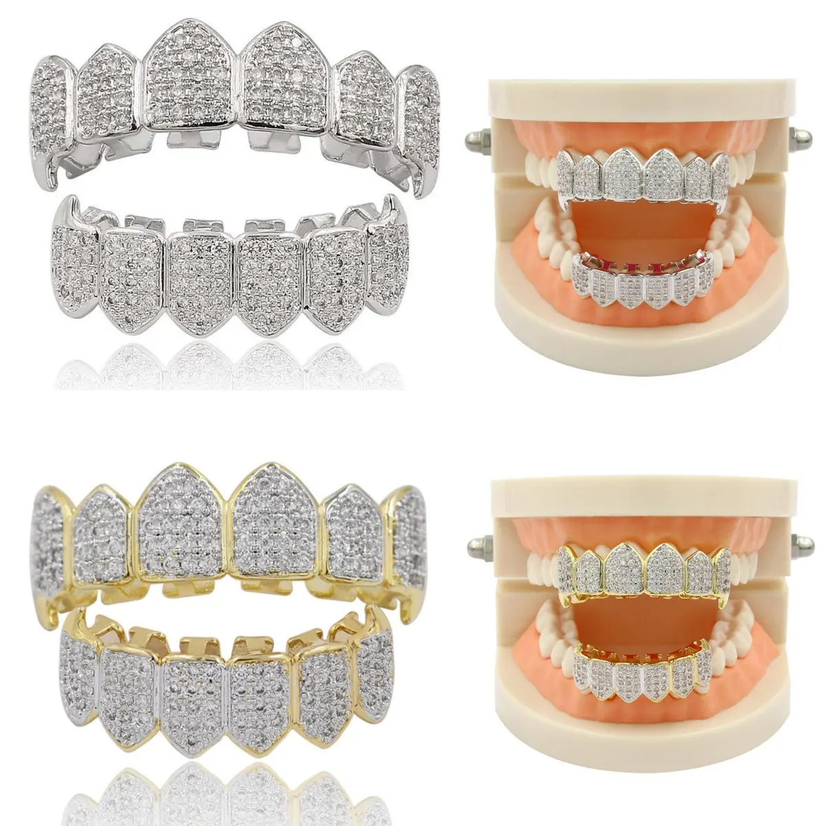 

Hip Hop Gold Silver Teeth Grillz Top Bottom Grills Dental Mouth Punk Teeth Caps Cosplay Party Tooth Rapper Jewelry Gift